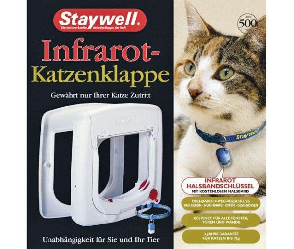 Karlie Staywell 500 Infrarot-Katzenklappe in Weiß, ideal für Katzen bis 7 kg mit 4-Weg-Verschluss.