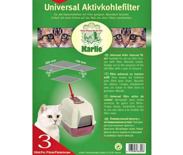 Dieser universelle Aktivkohlefilter ist die perfekte Lösung für alle Katzentoiletten mit Filtervorrichtung. Mit einer unbeschnittenen Größe von 20 x 15 cm lässt sich der Filter ganz einfach mit einer Schere auf das gewünschte Format zuschneiden. Sobald er eingesetzt ist, absorbiert er effektiv unangenehme Gerüche und sorgt so für ein frisches Zuhause. Jede Packung enthält 3 hochwertige Aktivkohlefilter, die nicht nur günstig sind, sondern auch eine hohe Qualität bieten. Vertrauen Sie auf diesen zuverlässigen Filter, um die Luft in Ihrem Zuhause zu verbessern und das Wohlbefinden Ihrer Katze zu steigern.