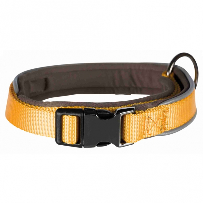 Entdecken Sie unser besonders hochwertiges Gurtband, das sowohl belastbar als auch langlebig ist – perfekt für aktive Hunde. Mit einer innovativen Längenregulierung und einer Rundum-Neopren-Polsterung bietet es einen hervorragenden Tragekomfort, der stundenlanges Tragen ermöglicht. Das Gurtband ist stufenlos verstellbar und zeichnet sich durch eine effektive Zugentlastung aus, wodurch es besonders belastbar ist. Reflektierende Paspeln sorgen für zusätzliche Sicherheit bei Abendspaziergängen. Eine praktische Öse ermöglicht das einfache Befestigen von Hundemarken oder einem Flashlight. Der Metall-/Kunststoffverschluss (lackiertes Metall) gewährleistet eine sichere Handhabung. In der auffälligen Farbe Gelb und mit einem Halsumfang von ca. 37-50 cm sowie einer Breite von ca. 20 mm ist dieses Gurtband die ideale Wahl für jeden Hundebesitzer, der Wert auf Qualität und Komfort legt.