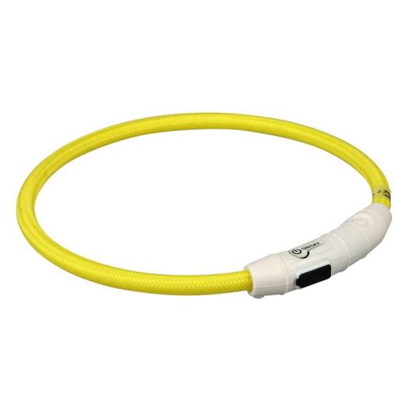 Der spritzwassergeschützte Flash Leuchtring aus hochwertigem TPU/Nylon sorgt dafür, dass Ihr Hund bis zu einer Entfernung von ca. 500 m für alle sichtbar ist. Dieser innovative Leuchtring benötigt keine teuren Batterien, sondern verfügt über einen praktischen Akku, der einfach über das mitgelieferte USB-Kabel aufgeladen werden kann – perfekt für den Einsatz am Computer oder mit einem USB-Netzteil. Der Leuchtschlauch lässt sich auf Blink- oder Dauerlicht einstellen und bietet eine beeindruckende Akkulaufzeit von ca. 5 Stunden im Dauerlichtmodus oder 8 Stunden im Blinklichtmodus. Zudem ist eine individuelle Größenanpassung durch einfaches Zuschneiden möglich, sodass der Leuchtring optimal an Ihren Hund angepasst werden kann. Im Lieferumfang sind ein Ladekabel und ein Schraubenzieher enthalten. Größe: M-L, Länge: ca. 45 cm, Durchmesser: ca. 7 mm, Farbe: Gelb. Machen Sie Ihren Hund sicher und sichtbar mit diesem praktischen Leuchtring!