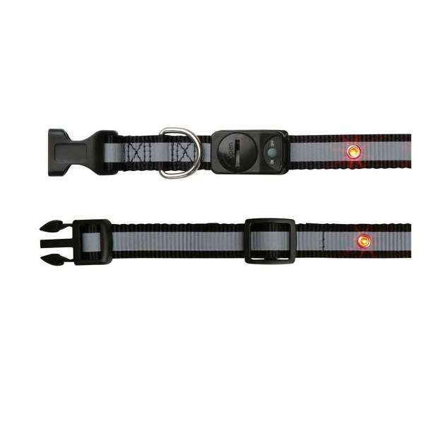 Das Trixie Safer Life Flash Halsband ist das ideale Sicherheitsaccessoire für Ihren Hund. Hergestellt aus strapazierfähigem Nylon, bietet es nicht nur eine praktische Blinklicht-Funktion, sondern ist auch mit einem reflektierenden Streifen ausgestattet, der die Sichtbarkeit bei Dunkelheit erhöht – bis zu 200 Meter! Dieses stufenlos verstellbare Halsband ist spritzwassergeschützt und wird inklusive eines Sets Ersatzbatterien geliefert, die für etwa 240 Stunden Blinklicht sorgen. In klassischem Schwarz und mit einer Länge von ca. 30–40 cm sowie einer Breite von 15 mm ist es sowohl funktional als auch stilvoll. Schützen Sie Ihren Vierbeiner mit diesem hochwertigen und günstigen Halsband, das für mehr Sicherheit beim Spaziergang sorgt!