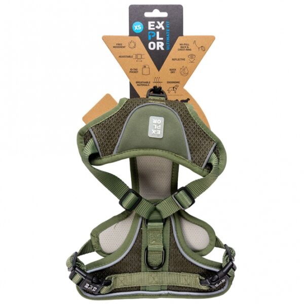 Entdecken Sie das EXPLOR Ultimate Fit No-Pull-Geschirr – das ideale ergonomische Hundegeschirr für entspannte Stadtspaziergänge und aufregende Outdoor-Abenteuer. Mit seinem durchdachten Design bietet es Ihrem Hund maximale Bewegungsfreiheit und verteilt den Druck beim Ziehen gleichmäßig über die Brust, wodurch empfindliche Organe im Nacken geschützt werden. Die hochwertigen, strapazierfähigen Materialien sind leicht und atmungsaktiv, ideal für Hunde, die gerne schwimmen. Ausgestattet mit zwei stabilen Edelstahl-Befestigungsringen und einem praktischen ID-Anhänger, sorgt das Geschirr für Sicherheit und Kontrolle. Die reflektierenden Paspeln gewährleisten optimale Sichtbarkeit im Straßenverkehr. Verstellbar um Nacken und Brust, passt es nahezu jedem Hund und lässt sich einfach anlegen, ohne dass Ihr Hund seine Beine anheben muss. Gönnen Sie Ihrem Hund das beste Komfort-Geschirr und gehen Sie gemeinsam auf Erkundungstour!
