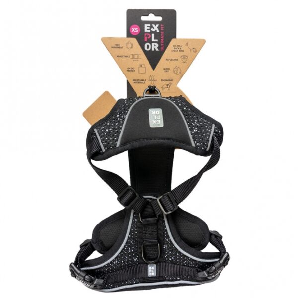 Entdecken Sie das EXPLOR Ultimate Fit No-Pull-Geschirr – das perfekte ergonomische Hundegeschirr für entspannte Stadtspaziergänge und aufregende Outdoor-Abenteuer. Mit seinem durchdachten Design bietet dieses hochwertige Anti-Zieh-Geschirr Ihrem Hund optimale Bewegungsfreiheit, da der Druck gleichmäßig über die Brust verteilt wird und so empfindliche Organe im Nacken schützt. Die beiden stabilen Edelstahl-Befestigungsringe, einer auf dem Rücken und ein verstärkter D-Ring im Brustbereich, ermöglichen eine einfache Kontrolle, besonders bei ziehenden Hunden. Verstellbar um Nacken und Brust, passt das Geschirr für fast alle Hunde und sorgt mit atmungsaktiven, weichen Materialien für maximalen Komfort und Schutz vor Wundscheuern. Zudem trocknen die leichten, strapazierfähigen Stoffe schnell, ideal für Hunde, die gerne schwimmen. Dank reflektierender Paspeln ist Ihr Hund auch im Straßenverkehr gut sichtbar, während eine praktische Innentasche für einen ID-Anhänger sorgt, dass dieser immer griffbereit und unbeschädigt bleibt. Gehen Sie raus und entdecken Sie die Welt mit Ihrem Hund – mit dem EXPLOR Ultimate Fit No-Pull-Geschirr!