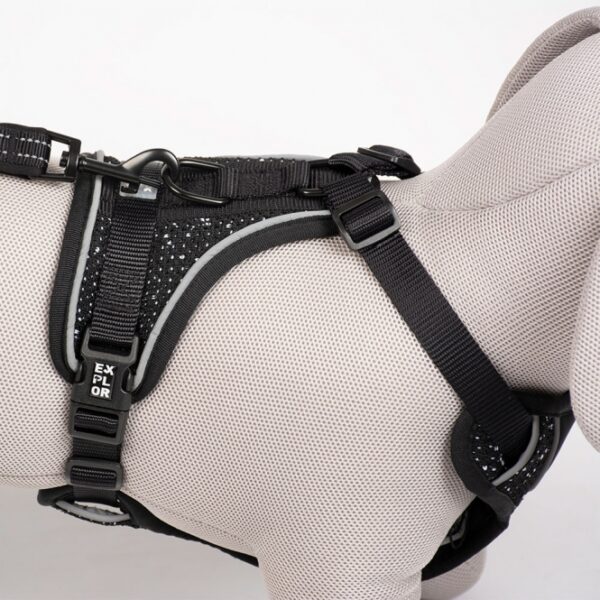 Entdecken Sie das EXPLOR Ultimate Fit No-Pull-Geschirr – das perfekte ergonomische Hundegeschirr für entspannte Stadtspaziergänge und aufregende Outdoor-Abenteuer. Mit seinem durchdachten Design bietet dieses hochwertige Anti-Zieh-Geschirr Ihrem Hund optimale Bewegungsfreiheit, da der Druck gleichmäßig über die Brust verteilt wird und so empfindliche Organe im Nacken schützt. Die beiden stabilen Edelstahl-Befestigungsringe, einer auf dem Rücken und ein verstärkter D-Ring im Brustbereich, ermöglichen eine einfache Kontrolle, besonders bei ziehenden Hunden. Verstellbar um Nacken und Brust, passt das Geschirr für fast alle Hunde und sorgt mit atmungsaktiven, weichen Materialien für maximalen Komfort und Schutz vor Wundscheuern. Zudem trocknen die leichten, strapazierfähigen Stoffe schnell, ideal für Hunde, die gerne schwimmen. Dank reflektierender Paspeln ist Ihr Hund auch im Straßenverkehr gut sichtbar, während eine praktische Innentasche für einen ID-Anhänger sorgt, dass dieser immer griffbereit und unbeschädigt bleibt. Gehen Sie raus und entdecken Sie die Welt mit Ihrem Hund – mit dem EXPLOR Ultimate Fit No-Pull-Geschirr!