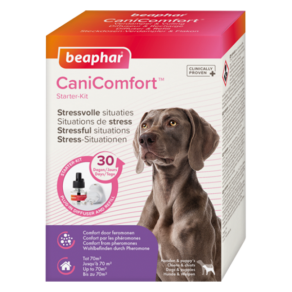Der beaphar CaniComfort® Wohlfühl-Verdampfer ist die ideale Lösung, um das Wohlbefinden Ihres Hundes zu fördern und häufige Probleme wie Bellen, Zerstörung von Möbeln oder Stress bei Umzügen zu reduzieren. Durch die Verwendung von synthetisch nachgebildeten Pheromonen, die während der Laktation von der Mutterhündin produziert werden, vermittelt der Verdampfer eine beruhigende Atmosphäre, die besonders bei Veränderungen im Zuhause Ihres Hundes hilfreich ist. Die Anwendung ist einfach und effektiv: Der 48ml Flakon reicht bis zu 30 Tage und ist für Räume bis zu 70m² geeignet. Beaphar CaniComfort® wirkt nicht beruhigend auf andere Tiere im Haushalt und kann problemlos mit anderen Medikamenten kombiniert werden. Ideal für stressbedingte Situationen wie Umzüge, neue Möbel oder Lärm, sorgt dieser Verdampfer dafür, dass sich Ihr Hund jederzeit sicher und geborgen fühlt. Ersetzen Sie den Flakon nach 30 Tagen für optimale Ergebnisse. Vertrauen Sie auf die wissenschaftlich belegte Wirkung von beaphar CaniComfort® – für einen glücklichen und entspannten Hund.