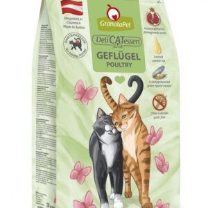 **Optimierte Produktbeschreibung für GranataPet DeliCatessen Geflügel** GranataPet DeliCatessen für Katzen ist nicht nur ein einfaches Futter, sondern ein wahres Geschmackserlebnis! Mit den hochwertigen Granatapfelkernen bietet dieses Futter Ihrer Katze ein einzigartiges Aroma und eine köstliche Mahlzeit. Die enthaltenen natürlichen Polyphenole (Ellagsäure) fördern den Zellschutz und stärken das Immunsystem Ihrer Katze. Hergestellt in Österreich, enthält unser Futter extra viel Taurin und Katzenminze, die für zusätzliche Vitalität sorgen. Zudem ist es mit neuseeländischer Grünlippmuschel angereichert, die reich an natürlichem Chondroitin und Glucosamin ist, und somit die Gelenke Ihrer Katze unterstützt. GranataPet DeliCatessen ist frei von Getreide, Gluten, Weizen, Reis, Mais und Soja, was es ideal für empfindliche Katzen macht. Zudem verzichten wir auf Zuckerzusätze, Vitamin K3 und künstliche Konservierungsstoffe. Unsere Rezeptur enthält keine gentechnisch veränderten Organismen (GVO), damit Sie Ihrer Katze nur das Beste bieten können. Vertrauen Sie auf die hohe Qualität von GranataPet und geben Sie Ihrer Katze das Futter, das sie verdient – für ein gesundes und glückliches Leben!