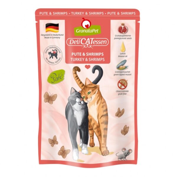 GranataPet DeliCatessen für Katzen bietet eine außergewöhnliche Kombination aus hochwertigen Zutaten, die speziell für die Gesundheit Ihrer Katze entwickelt wurden. Die enthaltenen Granatapfelkerne sind reich an natürlichen Polyphenolen, die als Antioxidantien wirken und das Immunsystem Ihrer Katze stärken können. Hergestellt in Deutschland, enthält dieses Alleinfuttermittel keine Getreide, Gluten oder künstliche Konservierungsstoffe, wodurch es ideal für empfindliche Katzen ist. Mit 72 % Putenfleisch und Shrimps, angereichert mit Taurin und Leinöl, sorgt es für eine ausgewogene Ernährung und unterstützt die Vitalität Ihrer Katze. Vertrauen Sie auf GranataPet für eine gesunde und schmackhafte Mahlzeit für Ihre geliebte Katze!