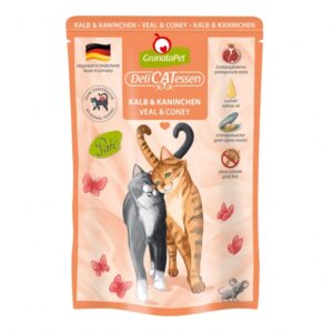 ### Enhanced Description GranataPet ist das ideale Futter für Ihre Katze, denn es vereint hochwertige Zutaten mit zahlreichen gesundheitlichen Vorteilen. Die Granatapfelkerne sind reich an natürlichen Polyphenolen, die freie Radikale abfangen und somit den Zellschutz sowie das Immunsystem Ihrer Katze stärken können. Hergestellt in Deutschland, enthält unser Alleinfuttermittel für ausgewachsene Katzen keine künstlichen Konservierungsmittel, Farb- oder Aromastoffe sowie keine gentechnisch veränderten Organismen (GVO). Es ist glutenfrei und enthält kein Getreide, Weizen, Reis, Mais oder Soja. Mit einer Zusammensetzung aus 72 % Kalb- und Kaninchenfleisch sowie wertvollen Zutaten wie Taurin, Leinöl und Grünlippmuschel bietet GranataPet eine ausgewogene Ernährung, die Ihre Katze gesund und vital hält. Vertrauen Sie auf GranataPet für eine gesunde und schmackhafte Mahlzeit, die Ihre Katze lieben wird!
