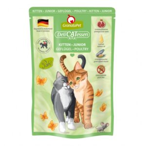 **Optimierte Produktbeschreibung für GranataPet DeliCatessen Kitten / Junior Geflügel** Entdecken Sie, warum GranataPet DeliCatessen für heranwachsende Katzen so besonders ist! Dieses hochwertige Nassfutter enthält 72 % Geflügelfleisch und ist reich an natürlichen Granatapfelkernen, die voller Polyphenole (Ellagsäure) sind. Diese unterstützen den Zellschutz und stärken das Immunsystem Ihrer Katze, indem sie freie Radikale abfangen. Hergestellt in Deutschland, bietet GranataPet ein Alleinfuttermittel, das ohne Getreide, Gluten, Zucker und künstliche Konservierungsstoffe auskommt. Die wertvollen Inhaltsstoffe wie Taurin, Leinöl und Grünlippmuschel liefern essentielle Nährstoffe für eine gesunde Entwicklung. Gönnen Sie Ihrer Katze das Beste mit GranataPet – für gesunde, glückliche und aktive Katzen!