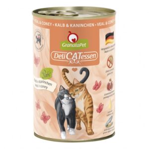 **Optimierte Produktbeschreibung für GranataPet** GranataPet DeliCatessen ist das ideale Alleinfuttermittel für ausgewachsene Katzen, das hochwertige Inhaltsstoffe vereint und speziell für die Gesundheit Ihrer Katze entwickelt wurde. Unsere Rezeptur enthält 72 % zartes Kalb- und Kaninchenfleisch, ergänzt durch wertvolle Granatapfelkerne, die reich an natürlichen Polyphenolen sind. Diese Polyphenole unterstützen den Zellschutz und stärken das Immunsystem Ihrer Katze, indem sie freie Radikale abfangen. Hergestellt in Deutschland, verwenden wir ausschließlich hochwertige Zutaten wie Taurin, Leinöl und Grünlippmuschel, die natürliche Quellen für Chondroitin und Glucosamin darstellen. GranataPet ist frei von Getreide, Gluten, Zucker und künstlichen Zusatzstoffen, was es zur besten Wahl für empfindliche Katzen macht. Unsere Rezeptur enthält keine gentechnisch veränderten Organismen (GVO) und ist somit besonders verträglich. Ideal für alle Katzen, die eine gesunde und ausgewogene Ernährung verdienen. Wählen Sie GranataPet für eine glückliche und gesunde Katze! **Wichtige Merkmale:** - **Hochwertige Zutaten:** Kalb- und Kaninchenfleisch (72 %), Granatapfelkerne (1 %), Lachsöl (1 %). - **Gesundheitsfördernd:** Unterstützt das Immunsystem und schützt die Zellen. - **Frei von Allergenen:** Keine Getreide, Gluten, Zucker oder künstliche Konservierungsmittel. - **Hergestellt in Deutschland:** Qualität, auf die Sie vertrauen können. Vertrauen Sie auf GranataPet für die beste Ernährung Ihrer Katze und sorgen Sie für ihr Wohlbefinden!