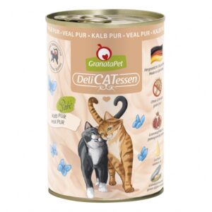 GranataPet ist das perfekte Alleinfuttermittel für ausgewachsene Katzen, das nicht nur köstlich schmeckt, sondern auch zahlreiche gesundheitliche Vorteile bietet. Die einzigartigen Granatapfelkerne sind reich an natürlichen Polyphenolen, insbesondere Ellagsäure, die freie Radikale abfangen und somit den Zellschutz sowie die Stärkung des Immunsystems Ihrer Katze unterstützen. Hergestellt in Deutschland, enthält unser Futter hochwertige Zutaten wie frisches Kalbfleisch (72 %), Taurin, Leinöl und die wertvolle Grünlippmuschel, die natürliche Chondroitin- und Glucosaminquellen bietet. GranataPet ist zudem frei von Getreide, Gluten, Zucker und künstlichen Konservierungsstoffen, was es zu einer gesunden Wahl für Ihre Katze macht. Verwöhnen Sie Ihre Katze mit GranataPet DeliCatessen Kalb PUR und sorgen Sie für ihre Gesundheit und Vitalität!