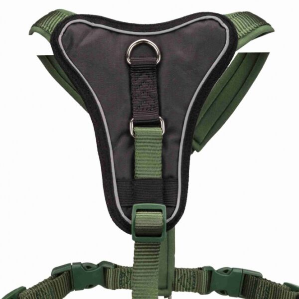 Entdecken Sie unser hochwertiges Gurtband, das mit einem breiten Brustpolster für eine optimale Druckverteilung ausgestattet ist. Der stufenlos verstellbare Bruststeg und Bauchgurt garantieren eine individuelle Anpassung für maximalen Komfort. Die Neoprenpolsterung sorgt für zusätzlichen Schutz und Bequemlichkeit, während der zusätzliche Anleinring und die reflektierenden Elemente im Brustbereich für Sicherheit bei Dämmerung und Nacht sorgen. In der ansprechenden Farbe Waldgrün und in der Größe S (Bauchumfang von ca. 42-50 cm) ist dieses Gurtband nicht nur funktional, sondern auch stilvoll. Mit einer Materialbreite von ca. 15 mm ist es ideal für aktive Hundehalter, die Wert auf hohe Qualität und Sicherheit legen.