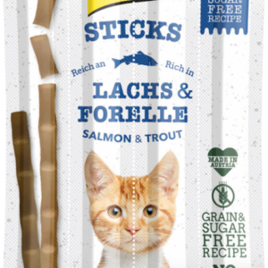 GimCat Sticks sind das perfekte Geschmackserlebnis für verwöhnte Katzen. Diese hochwertigen Snacks sind mit feinem Lachs und Forelle veredelt und bieten eine getreidefreie Formel, die ideal für empfindliche Katzen ist. Mit einem hohen Gehalt an Proteinen (35,0 %) und wichtigen Nährstoffen wie Vitaminen und Taurin unterstützen sie die Gesundheit Ihrer Katze auf köstliche Weise. Die Sticks sind frei von Farbstoffen und bestehen aus natürlichen Zutaten wie Fleisch, Fisch und pflanzlichen Nebenerzeugnissen. Füttern Sie Ihrer Katze täglich 1 bis 2 Sticks, maximal 5 pro Woche, und stellen Sie immer frisches Wasser bereit. Verwöhnen Sie Ihre Katze mit diesen gesunden und schmackhaften Snacks – für ein glückliches und aktives Leben!