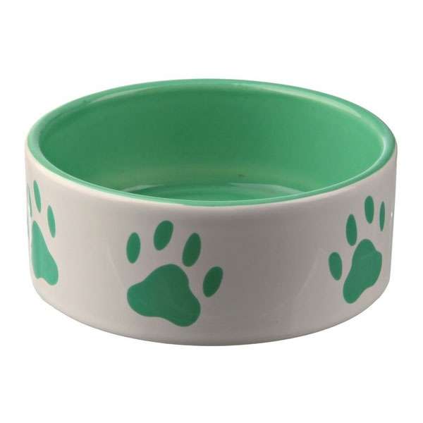 Dieser hochwertige Keramiknapf für Hunde begeistert mit einem niedlichen Pfotenmotiv, das rundherum auf der Außenseite zu finden ist. Die Innenseite in einem frischen Mintton und die weiße Außenseite mit mintfarbenen Pfotenabdrücken sorgen für einen modernen Look in Ihrem Zuhause. Mit einem Fassungsvermögen von 0,8 Litern und einem Durchmesser von ca. 16 cm ist dieser Napf perfekt für kleine bis mittelgroße Hunde geeignet. Er vereint hohe Qualität und ansprechendes Design, sodass Ihr vierbeiniger Freund stilvoll und komfortabel speisen kann. Investieren Sie in diesen praktischen und hübschen Hundenapf, der sowohl funktional als auch dekorativ ist!