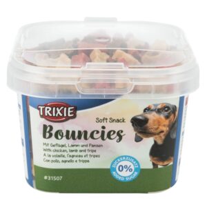 **SEO-optimierte Produktbeschreibung** Entdecken Sie die köstlichen Bouncies für Hunde, die eine ideale Ergänzung für die Ernährung Ihres kleinen Hundes oder Welpen darstellen. Diese hochwertigen Leckerlis mit Geflügel, Lamm und Pansen sind perfekt für kleine Hunde geeignet und kommen in einer praktischen, wiederverschließbaren Kunststoffbox. Ohne Zuckerzusatz und mit einer speziellen Öffnung im Deckel, ermöglichen sie ein einfaches Entnehmen der Snacks, während die Leckereien sicher und trocken aufbewahrt werden. Mit einem Inhalt von 140 g bieten diese gesunden Hundesnacks eine hohe Proteinquelle von 20% und sind reich an wertvollen Nährstoffen. Die sorgfältige Zusammensetzung aus Getreide, Fleisch und tierischen Nebenerzeugnissen (4% Geflügel, 4% Lamm, 4% Pansen) sowie pflanzlichen Nebenerzeugnissen sorgt dafür, dass Ihr Hund die besten Zutaten erhält. Wählen Sie Bouncies für eine leckere und gesunde Belohnung – die perfekte Wahl für kleine Hunde und Welpen!