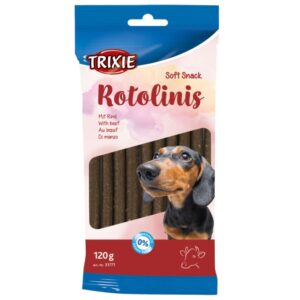 Rotolinis sind die ideale Ergänzung für die Ernährung Ihres Hundes und bieten einen schmackhaften Snack für zwischendurch. Diese hochwertigen Ergänzungsfuttermittel bestehen aus 20% Rindfleisch und tierischen Nebenerzeugnissen sowie gesunden Getreide- und pflanzlichen Nebenerzeugnissen, die eine ausgewogene Ernährung unterstützen. Mit einem hohen Rohproteinanteil von 31% und wertvollen Mineralstoffen sind sie nicht nur lecker, sondern auch nahrhaft. Unsere Rotolinis enthalten keine Zuckerzusätze und sind mit Konservierungsstoffen versehen, um die Frische zu gewährleisten. Der praktische Packungsinhalt von 12 Stück (je 12 cm) und insgesamt 120g macht sie zum perfekten Snack für jeden Tag. Verwöhnen Sie Ihren Hund mit diesen hochwertigen Snacks, die sowohl Geschmack als auch Gesundheit vereinen!