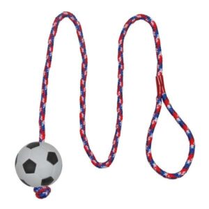 Dieses hochwertige Wurfspielzeug in Form eines Fußballs besteht aus flexiblem Moosgummi, der den Zähnen Ihres Hundes nachgibt und somit das Verletzungsrisiko minimiert. Dank des praktischen Seils lässt sich der Ball besonders leicht werfen, was für jede Menge Spielspaß und aktive Unterhaltung sorgt. Ideal für Spiele im Freien und am Wasser, ist dieser schwimmfähige Ball der perfekte Begleiter für Hunde aller Größen. Mit einer Seillänge von ca. 100 cm und einem Durchmesser von ca. 6 cm bietet er optimale Handhabung und Freude beim Spielen. Investieren Sie in dieses langlebige und sichere Spielzeug für unvergessliche Momente mit Ihrem vierbeinigen Freund!