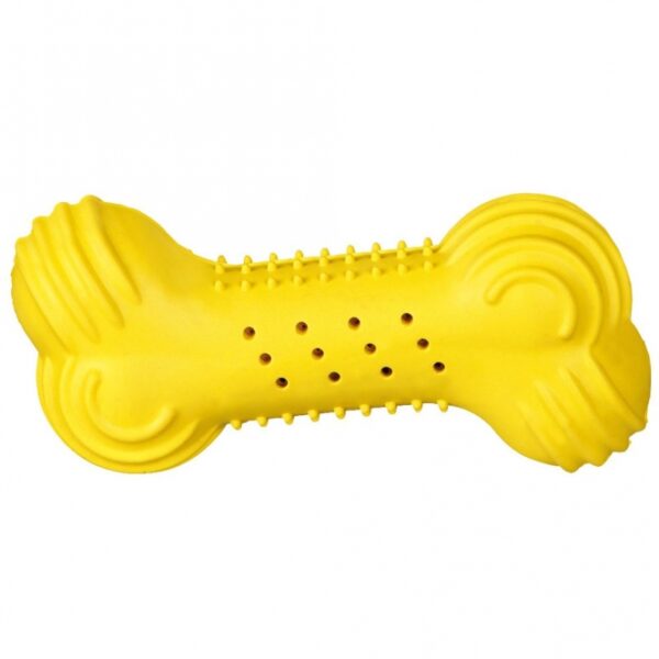 Dieser hochwertige Kühl-Knochen aus Naturgummi ist das ideale Spielzeug für Hunde, besonders für Welpen während des Zahnwechsels. Der Knochen nimmt Wasser auf, das beim Kauen durch kleine Löcher entweicht und sorgt so für zusätzlichen Frische-Kick. Um das Kauvergnügen noch zu steigern, kann der Knochen einfach mit Wasser gefüllt und eingefroren werden – perfekt für heiße Tage! Mit einer Größe von ca. 11 cm ist er handlich und angenehm für kleine und mittelgroße Hunde. Bitte beachten Sie, dass die Farben variieren und eine Farbwahl nicht möglich ist, da die Auswahl je nach Lagerbestand erfolgt. Gönnen Sie Ihrem Hund dieses praktische und erfrischende Spielzeug für stundenlangen Spaß!