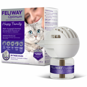 FELIWAY® Optimum ist die ideale Lösung für Katzenbesitzer, die Stresssymptome bei ihren Katzen effektiv reduzieren möchten. Dieses Produkt hilft bei häufigen Anzeichen von Stress, wie Harnmarkieren, Kratzen, Verstecken, Ängsten, Spannungen und Konflikten zwischen Katzen, besonders bei Veränderungen im Zuhause, wie Umzügen oder neuen Möbeln. Mit einer fortschrittlichen Komposition von Katzen-Pheromonen, entwickelt von Experten des FELIWAY® Forschungsteams, vermittelt FELIWAY® Optimum beruhigende Wohlfühlbotschaften. Diese helfen Ihren Katzen, sich geborgen und entspannt zu fühlen, und fördern die Harmonie in Ihrem Zuhause. 93% der Katzenbesitzer berichten von mehr Ausgeglichenheit bei ihren Tieren. Die Anwendung ist kinderleicht, und das Produkt ist sowohl als Start-Set als auch im praktischen Nachfüllflakon erhältlich. Genießen Sie eine entspannte Atmosphäre mit FELIWAY® Optimum, das rund um die Uhr (24/7) verwendet werden kann – einfach den Nachfüllflakon alle 30 Tage und den Verdampfer alle 6 Monate austauschen. Sorgen Sie für mehr Entspannung und Wohlbefinden für Ihre Katze mit dieser hochwertigen Pheromonlösung!