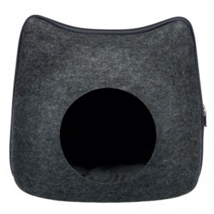 Die Kuschelhöhle Cat ist der perfekte Rückzugsort für Ihre Katze und besteht aus hochwertigem, formstabilem Filz (Polyester), der isolierend und schmutzabweisend ist. Mit einem praktischen Reißverschluss lässt sich die Höhle vollständig öffnen und platzsparend verstauen, was sie ideal für kleine Wohnungen macht. Das bequeme Kissen mit einem weichen Plüsch-Bezug und Polyestervlies-Füllung sorgt für einen kuscheligen Schlafplatz, den Ihre Katze lieben wird. Zudem kann das Kissen einfach per Handwäsche gereinigt werden, was die Pflege erleichtert. Mit den kompakten Maßen von ca. 38 x 35 x 37 cm und der eleganten Farbe Anthrazit fügt sich die Kuschelhöhle harmonisch in jede Wohnungseinrichtung ein. Gönnen Sie Ihrer Katze diesen komfortablen Rückzugsort – für entspannte Stunden und süße Träume!