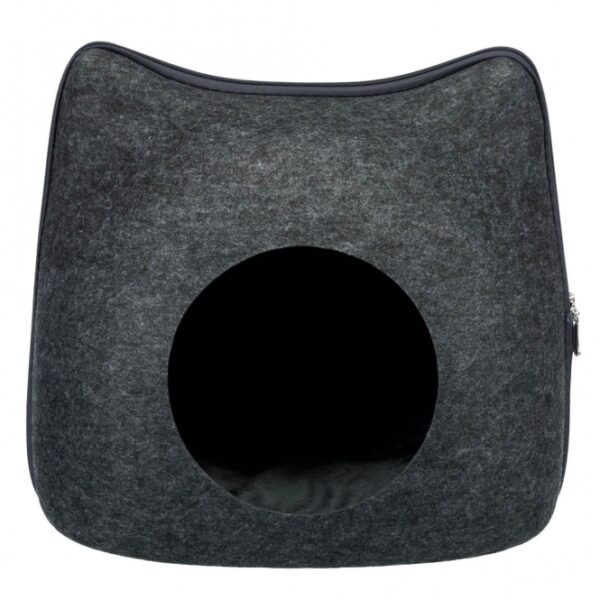 Die Kuschelhöhle Cat ist der perfekte Rückzugsort für Ihre Katze und besteht aus hochwertigem, formstabilem Filz (Polyester), der isolierend und schmutzabweisend ist. Mit einem praktischen Reißverschluss lässt sich die Höhle vollständig öffnen und platzsparend verstauen, was sie ideal für kleine Wohnungen macht. Das bequeme Kissen mit einem weichen Plüsch-Bezug und Polyestervlies-Füllung sorgt für einen kuscheligen Schlafplatz, den Ihre Katze lieben wird. Zudem kann das Kissen einfach per Handwäsche gereinigt werden, was die Pflege erleichtert. Mit den kompakten Maßen von ca. 38 x 35 x 37 cm und der eleganten Farbe Anthrazit fügt sich die Kuschelhöhle harmonisch in jede Wohnungseinrichtung ein. Gönnen Sie Ihrer Katze diesen komfortablen Rückzugsort – für entspannte Stunden und süße Träume!