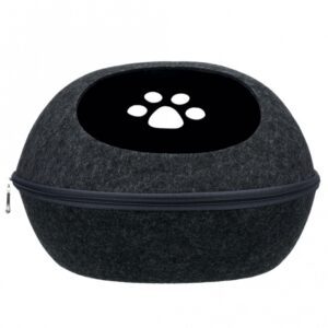 Die Kuschelhöhle Liva ist die ideale Schlaflösung für Ihr Haustier und besteht aus hochwertigem, formstabilem Filz (Polyester), der sowohl isolierend als auch schmutzabweisend ist. Dank des praktischen Reißverschlusses kann die Höhle vollständig geöffnet und platzsparend verstaut werden. Alternativ lässt sich die Kuschelhöhle auch ohne Dach als bequemes Bett nutzen. Das enthaltene Kissen mit einem weichen Plüsch-Bezug und Polyestervlies-Füllung sorgt für einen kuscheligen Schlafplatz, den Ihr Haustier lieben wird. Das Kissen ist zudem leicht per Handwäsche zu reinigen, was die Pflege erleichtert. Mit den Maßen von ca. 40 x 24 x 47 cm und in stilvollem Anthrazit passt die Kuschelhöhle perfekt in jedes Zuhause. Gönnen Sie Ihrem Liebling den Komfort, den er verdient!