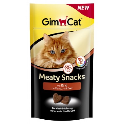 GimCat Meaty Snacks mit Rind sind die perfekten, saftigen Snacks für Katzen, die in einer herzlichen Form präsentiert werden. Mit einem hohen Fleischanteil von 90%, davon 31% hochwertigem Rind, bieten diese Snacks nicht nur köstlichen Genuss, sondern auch wertvolle Vitamine und Taurin, die zur Gesundheit Ihrer Katze beitragen. Diese laktosefreien Snacks sind ideal zur Belohnung und zum Verwöhnen Ihres geliebten Haustiers, ganz ohne künstliche Farbstoffe und Aromen. Die Zusammensetzung umfasst Fleisch und tierische Nebenerzeugnisse, Mineralstoffe und pflanzliche Nebenerzeugnisse, die für eine ausgewogene Ernährung sorgen. Füttern Sie Katzenkinder ab dem 4. Monat mit bis zu 2 Snacks pro Tag und erwachsenen Katzen bis zu 4 Stück pro Tag – immer mit frischem Wasser zur Verfügung. Verwöhnen Sie Ihre Katze mit diesen schmackhaften und gesunden Snacks, die speziell für anspruchsvolle Katzen entwickelt wurden!