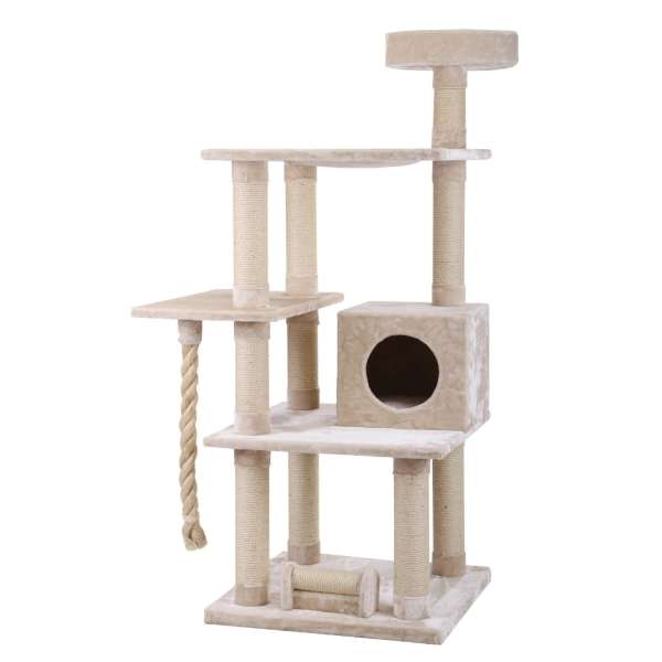 Dieser hochwertige Kratzbaum MAINE COON 2 ist ideal für große und kräftige Katzenrassen. Mit einem stabilen Eigengewicht von 70,6 kg und einer robusten Bodenplatte steht er sicher und fest. Auf beeindruckenden 1,97 m Höhe bietet dieser Kratzbaum auf 6 Ebenen nahezu unzählige Möglichkeiten für körperliche und geistige Beschäftigung. Ihr Stubentiger kann sich in der gemütlichen Schlafhöhle verstecken, auf den verschiedenen Liegeflächen entspannen oder an den Sisalstämmen seine Krallen pflegen. Dank der vielfältigen Schlaf-, Spiel- und Kratzmöglichkeiten ist der Kratzbaum MAINE COON 2 auch perfekt für Mehrkatzenhaushalte geeignet. Mit Abmessungen von 80 x 80 x 197,5 cm und einer weichen Polsterung aus 680 Gramm Plüsch vereint er Komfort und Funktionalität in einem ansprechenden Design in Beige. Gönnen Sie Ihrem Haustier diesen luxuriösen Kratzbaum für stundenlangen Spielspaß und Entspannung!