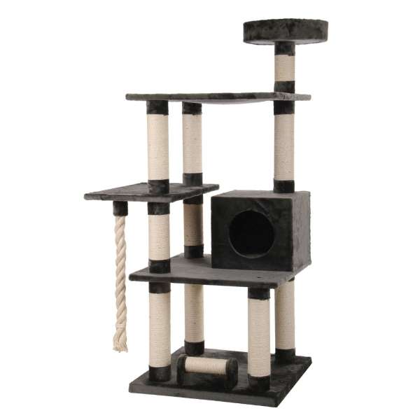 Der hochwertige Kratzbaum MAINE COON 2 ist speziell für große und kräftige Katzenrassen konzipiert und bietet mit einem stabilen Eigengewicht von 70,6 kg sowie einer robusten Bodenplatte optimale Sicherheit und Stabilität. Mit einer beeindruckenden Höhe von 1,97 m und 6 Ebenen eröffnet er Ihrem Stubentiger nahezu unbegrenzte Möglichkeiten zur körperlichen und geistigen Beschäftigung. Der Kratzbaum verfügt über ein gemütliches Häuschen zum Verstecken, eine komfortable Liegemulde zum Chillen sowie diverse Liegeflächen und Spielstationen für aktives Toben und Jagen. Die Sisalstämme ermöglichen eine effektive Krallenpflege, während die abwechslungsreichen Schlaf-, Spiel- und Kratzmöglichkeiten diesen Kratzbaum auch ideal für Mehrkatzenhaushalte machen. Entdecken Sie die perfekte Kombination aus Funktionalität und Komfort für Ihre Katzen! - Abmessungen: 80 x 80 x 197,5 cm - Durchmesser Sisal-Stämme: 12 cm - Abmessungen Bodenplatte: 80 x 80 x 5 cm - Abmessungen Liegefläche I: 80 x 80 x 2,5 cm - Abmessungen Liegefläche II: 80 x 50 x 2,5 cm - Abmessungen Liegefläche III: 80 x 80 x 2,5 cm (mit eingebauter Hängematte) - Abmessungen Liegefläche IV: 45 x 45 x 10 cm - Abmessungen Schlafhöhle: 45 x 45 x 40 cm - Abmessungen Tau: 80 x 7,5 cm - Gewicht: 70,6 kg - Polsterung: 680 Gramm Plüsch (extra weich und luxuriös) - Farbe: Grau