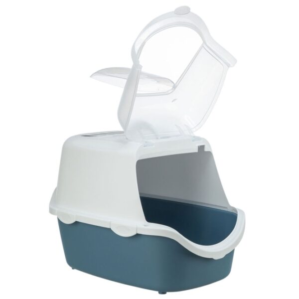 Die Katzentoilette Vico Easy Clean ist die perfekte Lösung für eine mühelose Katzenpflege. Mit ihrer praktischen Haube und der aufklappbaren Front wird die Reinigung der Katzentoilette zum Kinderspiel. Im Lieferumfang sind eine hochwertige Schaufel und ein praktischer Tragegriff enthalten, sowie ein Aktivkohlefilter, der unangenehme Gerüche effektiv neutralisiert. Das doppelte Randprofil sorgt dafür, dass Katzenstreu und Urin nicht austreten, während die Easy Click-Verschlüsse ein schnelles Öffnen und Verschließen ermöglichen. Mit kompakten Maßen von ca. 40 x 40 x 56 cm und einer eleganten Farbgestaltung in Blaugrau/Weiß ist diese Katzentoilette nicht nur funktional, sondern passt auch stilvoll in jedes Zuhause. Entscheiden Sie sich für die Vico Easy Clean und genießen Sie eine saubere und frische Umgebung für Ihre Katze!