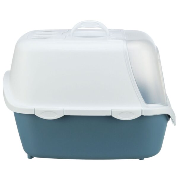 Die Katzentoilette Vico Easy Clean ist die perfekte Lösung für eine mühelose Katzenpflege. Mit ihrer praktischen Haube und der aufklappbaren Front wird die Reinigung der Katzentoilette zum Kinderspiel. Im Lieferumfang sind eine hochwertige Schaufel und ein praktischer Tragegriff enthalten, sowie ein Aktivkohlefilter, der unangenehme Gerüche effektiv neutralisiert. Das doppelte Randprofil sorgt dafür, dass Katzenstreu und Urin nicht austreten, während die Easy Click-Verschlüsse ein schnelles Öffnen und Verschließen ermöglichen. Mit kompakten Maßen von ca. 40 x 40 x 56 cm und einer eleganten Farbgestaltung in Blaugrau/Weiß ist diese Katzentoilette nicht nur funktional, sondern passt auch stilvoll in jedes Zuhause. Entscheiden Sie sich für die Vico Easy Clean und genießen Sie eine saubere und frische Umgebung für Ihre Katze!