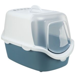 Die Katzentoilette Vico Easy Clean ist die perfekte Lösung für eine mühelose Katzenpflege. Mit ihrer praktischen Haube und der aufklappbaren Front wird die Reinigung der Katzentoilette zum Kinderspiel. Im Lieferumfang sind eine hochwertige Schaufel und ein praktischer Tragegriff enthalten, sowie ein Aktivkohlefilter, der unangenehme Gerüche effektiv neutralisiert. Das doppelte Randprofil sorgt dafür, dass Katzenstreu und Urin nicht austreten, während die Easy Click-Verschlüsse ein schnelles Öffnen und Verschließen ermöglichen. Mit kompakten Maßen von ca. 40 x 40 x 56 cm und einer eleganten Farbgestaltung in Blaugrau/Weiß ist diese Katzentoilette nicht nur funktional, sondern passt auch stilvoll in jedes Zuhause. Entscheiden Sie sich für die Vico Easy Clean und genießen Sie eine saubere und frische Umgebung für Ihre Katze!