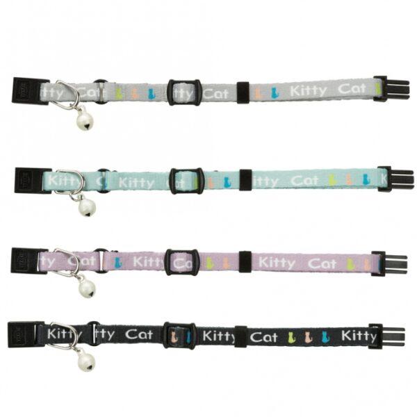 Dieses hochwertige Kätzchenhalsband aus strapazierfähigem Nylon mit einem niedlichen Kitty Cat Motivdruck ist perfekt für Kätzchen und kleine Katzen geeignet. Der praktische Snap & Easy Sicherheitsverschluss sorgt für zusätzliche Sicherheit, während die integrierte Schelle für ein angenehmes Geräusch sorgt, das Ihre Katze nicht stört. Der Gummizug ermöglicht ein einfaches Anziehen und erhöht den Tragekomfort. Das Halsband ist stufenlos verstellbar von ca. 16 bis 21 cm und hat eine Breite von etwa 8 mm. Erhältlich in verschiedenen Farben, wobei die genaue Farbwahl je nach Lagerbestand variiert. Sorgen Sie für einen stilvollen Auftritt Ihrer Katze mit diesem funktionalen und modischen Halsband!