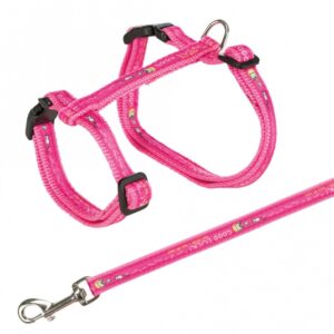Dieser hochwertige Katzenharness ist speziell für große Katzen konzipiert und bietet höchsten Tragekomfort. Mit einem aufgenähten Motivband und einem stufenlos verstellbaren Gurtband lässt sich das Geschirr individuell anpassen, um optimalen Halt zu gewährleisten. Die praktischen Schnappverschlüsse sorgen für eine sichere und einfache Handhabung. Der Bauchumfang ist flexibel von ca. 34 bis 57 cm einstellbar, während die Breite des Gurtbands bei 13 mm liegt. Die dazugehörige Leine hat eine Länge von 1,20 m, ideal für entspannte Spaziergänge. Bitte beachten Sie, dass die Farbwahl aufgrund des Lagerbestands nicht möglich ist – Sie erhalten eine zufällige, attraktive Farbe. Dieses Katzenharness verbindet Funktionalität mit Stil und ist die perfekte Wahl für verantwortungsvolle Katzenbesitzer, die Wert auf Sicherheit und Qualität legen.
