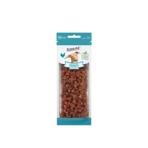 Die fettarmen Minis aus 100 % Hühnchenbrustfilet sind der ideale Snack für aktive Hunde und perfekte Motivation für jede Trainingsstunde. Diese hochwertigen, proteinreichen Leckerlis sind nicht nur ideal für das Training, sondern auch der optimale Begleiter für unterwegs. Dank der praktischen, schmalen Verpackung lassen sie sich leicht verstauen und sind jederzeit griffbereit. Zusätzlich unterstützt das enthaltene L-Carnitin aktiv die Fettverbrennung und trägt zu einer gesunden Gewichtsregulation bei. **Inhaltsstoffe:** 91 % Hühnerbrustfilet, pflanzliche Nebenerzeugnisse, Fructo-Oligosaccharide, Mineralstoffe. **Zusatzstoffe:** 300 mg L-Carnitin pro kg. **Analysedaten:** Rohprotein: 45,0 %, Rohfett: 4,0 %, Rohasche: 3,5 %, Rohfaser: 0,5 %, Feuchtigkeit: 17,7 %. **Fütterungsempfehlung:** Diese schmackhaften Snacks können als Belohnung zwischen den Mahlzeiten gegeben werden. Achten Sie darauf, die tägliche Futtermenge entsprechend anzupassen. Stellen Sie stets ausreichend frisches Trinkwasser bereit und lagern Sie die Leckerlis nach Anbruch kühl und trocken. Verschließen Sie den Frischebeutel gut und verfüttern Sie den Inhalt zeitnah. Der im Beutel enthaltene Absorber sorgt für die Frische des Produkts und ist nicht zum Verzehr geeignet. Füttern Sie den Snack stets unter Aufsicht. Entdecken Sie die besten fettarmen Leckerlis für Ihren Hund und fördern Sie ein aktives und gesundes Leben!