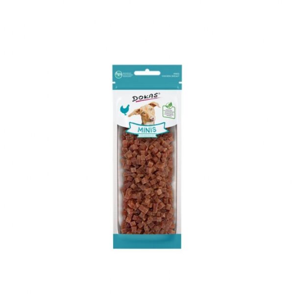Die fettarmen Minis aus 100 % Hühnchenbrustfilet sind der ideale Snack für aktive Hunde und perfekte Motivation für jede Trainingsstunde. Diese hochwertigen, proteinreichen Leckerlis sind nicht nur ideal für das Training, sondern auch der optimale Begleiter für unterwegs. Dank der praktischen, schmalen Verpackung lassen sie sich leicht verstauen und sind jederzeit griffbereit. Zusätzlich unterstützt das enthaltene L-Carnitin aktiv die Fettverbrennung und trägt zu einer gesunden Gewichtsregulation bei. **Inhaltsstoffe:** 91 % Hühnerbrustfilet, pflanzliche Nebenerzeugnisse, Fructo-Oligosaccharide, Mineralstoffe. **Zusatzstoffe:** 300 mg L-Carnitin pro kg. **Analysedaten:** Rohprotein: 45,0 %, Rohfett: 4,0 %, Rohasche: 3,5 %, Rohfaser: 0,5 %, Feuchtigkeit: 17,7 %. **Fütterungsempfehlung:** Diese schmackhaften Snacks können als Belohnung zwischen den Mahlzeiten gegeben werden. Achten Sie darauf, die tägliche Futtermenge entsprechend anzupassen. Stellen Sie stets ausreichend frisches Trinkwasser bereit und lagern Sie die Leckerlis nach Anbruch kühl und trocken. Verschließen Sie den Frischebeutel gut und verfüttern Sie den Inhalt zeitnah. Der im Beutel enthaltene Absorber sorgt für die Frische des Produkts und ist nicht zum Verzehr geeignet. Füttern Sie den Snack stets unter Aufsicht. Entdecken Sie die besten fettarmen Leckerlis für Ihren Hund und fördern Sie ein aktives und gesundes Leben!