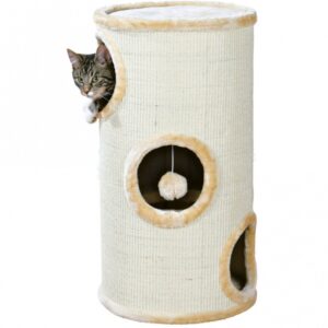Die Kratztonne Cat Tower Samuel ist der perfekte Rückzugsort für jeden Stubentiger und bietet eine Vielzahl an Annehmlichkeiten, die Katzenherzen höherschlagen lassen. Mit einer gepolsterten Liegefläche zum entspannten Ausruhen, drei gemütlichen Höhlenetagen, die mit weichem Fleece ausgekleidet sind, und einem unterhaltsamen Spielzeug am Gummiband sorgt diese Kratztonne für stundenlangen Spielspaß. Die großzügige Sisalfläche eignet sich ideal zum Krallenschärfen und ist vollständig mit hochwertigem Sisal bezogen, was Langlebigkeit und Stabilität garantiert. Die Höhleneingänge, die Liegefläche und die Bodenplatte sind zudem mit beigem Plüsch ausgestattet, was für zusätzlichen Komfort sorgt. Mit einem Durchmesser von ca. 36 cm und einer Höhe von 70 cm ist die Kratztonne Samuel ein platzsparendes und stilvolles Möbelstück für jedes Zuhause. Gönnen Sie Ihrer Katze diesen hochwertigen Kratzbaum und fördern Sie ihr Wohlbefinden!
