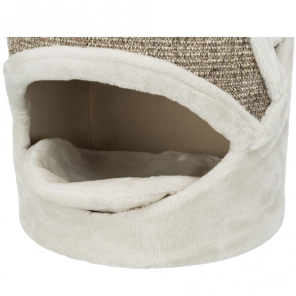 Dieser hochwertige Katzenbaum aus Sisal und Plüsch (Polyester) mit einem Gewicht von 240 g/m² ist der perfekte Rückzugsort für Ihre Katze. Die gemütliche Höhle ist mit weichem Plüsch und Fleece ausgestattet und bietet einen komfortablen Platz zum Entspannen. Die Liegeplatte verfügt über ein abnehmbares Kuschelbett und ein Wendekissen, das sich leicht per Handwäsche reinigen lässt. In einem eleganten Lichtgrau fügt sich dieser Katzenbaum harmonisch in jede Wohnung ein. Mit einer Höhe von ca. 85 cm und einem Durchmesser von ca. 38 cm ist er ideal für Katzen aller Größen. Gönnen Sie Ihrer Katze den besten Komfort und die höchste Qualität, die sie verdient!