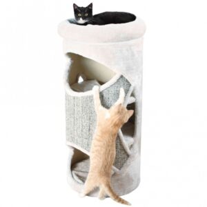Dieser hochwertige Katzenbaum aus Sisal und Plüsch (Polyester) mit einem Gewicht von 240 g/m² ist der perfekte Rückzugsort für Ihre Katze. Die gemütliche Höhle ist mit weichem Plüsch und Fleece ausgestattet und bietet einen komfortablen Platz zum Entspannen. Die Liegeplatte verfügt über ein abnehmbares Kuschelbett und ein Wendekissen, das sich leicht per Handwäsche reinigen lässt. In einem eleganten Lichtgrau fügt sich dieser Katzenbaum harmonisch in jede Wohnung ein. Mit einer Höhe von ca. 85 cm und einem Durchmesser von ca. 38 cm ist er ideal für Katzen aller Größen. Gönnen Sie Ihrer Katze den besten Komfort und die höchste Qualität, die sie verdient!
