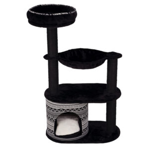 Entdecken Sie unser hochwertiges Katzenbaum-Modell mit einem weichen Plüsch-Bezug, das speziell für den Komfort Ihrer Katze entwickelt wurde. Die robusten Stämme sind mit Natursisal umwickelt, ideal für das Kratzen und Spielen. Die gemütliche Höhle aus Möbelstoff bietet einen perfekten Rückzugsort, während das Wendekissen einfach per Hand gewaschen werden kann. Die Hängematte mit stabilem Metallrahmen sorgt für zusätzliche Entspannung, und die gepolsterte Liegeplatte mit abnehmbarem Kuschelbett macht diesen Katzenbaum zu einem echten Highlight in Ihrem Zuhause. In elegantem Schwarz/Weiß fügt sich dieses Katzenmöbel harmonisch in jede Einrichtung ein. Mit einer Grundfläche von 65 × 38 cm und einer Höhe von 112 cm ist er ideal für Katzen jeden Alters. Gönnen Sie Ihrer Katze den besten Platz zum Spielen und Entspannen!