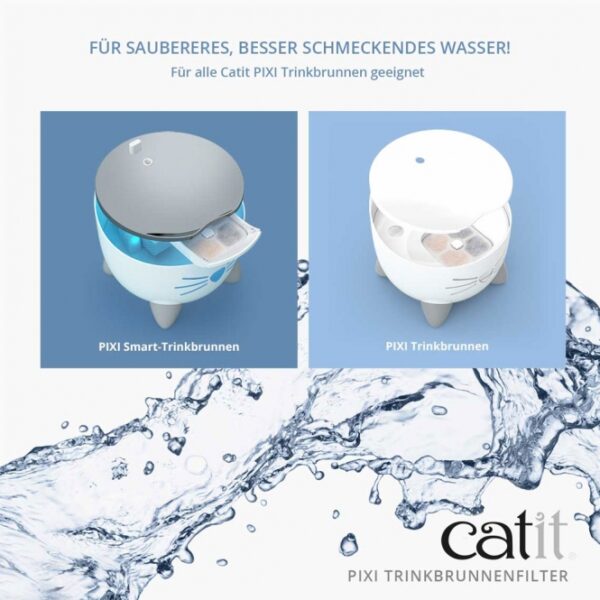 Für sauberes und besser schmeckendes Wasser für Ihre Katze ist der Catit PIXI Trinkbrunnenfilter die perfekte Lösung. Dieser hochwertige Filter entfernt effektiv Schmutzpartikel, Gerüche und Verunreinigungen aus dem Leitungswasser und sorgt zudem für eine Enthärtung, indem er Magnesium und Kalzium reduziert. So schützen Sie die Gesundheit Ihrer Katze vor Harnwegserkrankungen. Der Filter funktioniert in einem dreistufigen Reinigungssystem und ist für alle Catit PIXI Trinkbrunnen geeignet. Mit dem 3er Pack haben Sie immer einen frischen Filter zur Hand, um das Trinkwasser Ihrer Katze jederzeit zu optimieren. Vertrauen Sie auf die Vorteile der UVC-Sterilisation, die bis zu 99% der unsichtbaren Bakterien und Viren neutralisiert. Sorgen Sie für das beste Trinkwasser – für das Wohl Ihrer Katze!
