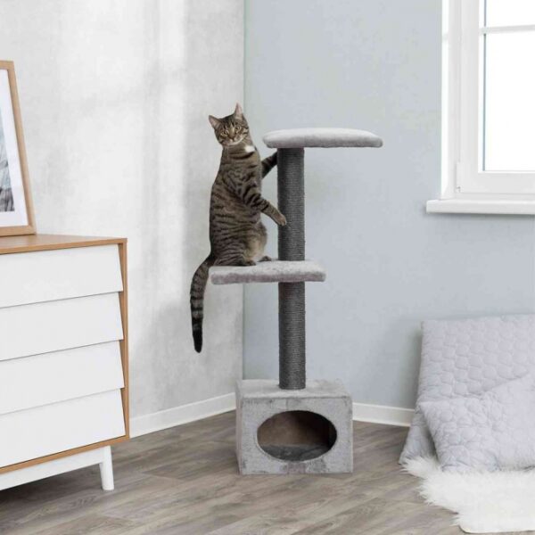 Dieser hochwertige Katzenbaum vereint Funktionalität und Komfort für Ihre Katze. Mit einem stabilen Sisalstamm von 9 cm Durchmesser und einer Höhe von ca. 109 cm bietet er Ihrer Katze die perfekte Möglichkeit, zu klettern und zu spielen. Die gepolsterten Liegeplatten sind mit weichem Plüsch (Polyester) bezogen und sorgen für einen gemütlichen Rückzugsort. Die Grundfläche von ca. 37 x 37 cm und das ansprechende graue Design machen diesen Katzenbaum nicht nur zu einem idealen Spielplatz, sondern auch zu einem stilvollen Möbelstück für Ihr Zuhause. Gönnen Sie Ihrer Katze den besten Platz zum Entspannen und Spielen – ein Katzenbaum, der sowohl hohe Qualität als auch ein attraktives Preis-Leistungs-Verhältnis bietet!