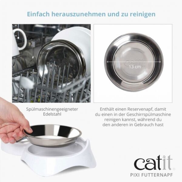 **Schnurrhaarfreundlicher Futternapf für Katzen – Hochwertig und Praktisch** Entdecke den idealen Futternapf für deine Katze, der sowohl für Trocken- als auch Nassfutter geeignet ist. Unser schnurrhaarfreundlicher Futternapf überzeugt mit einem flachen Design, das die empfindlichen Schnurrhaare deiner Katze schont und ein bequemes Fressen ermöglicht. Mit einer Kapazität von 200 ml und einer rutschfesten Halterung sorgt dieser Napf dafür, dass das Futter sicher an Ort und Stelle bleibt. Hergestellt aus hochwertigem, spülmaschinengeeignetem Edelstahl, ist er langlebig und pflegeleicht. Wähle zwischen einem Einzel- oder Doppel-Napf, um die Bedürfnisse deiner Samtpfote optimal zu erfüllen. Ein guter Futternapf ist entscheidend für das Wohlbefinden deiner Katze. Der ergonomische Catit Napf unterstützt das individuelle Fressverhalten und verhindert unangenehme Berührungen der Schnurrhaare. So wird jede Mahlzeit zum Genuss! Achte darauf, dass deine Katze täglich frisches Wasser hat – unser Napf kann auch dafür genutzt werden. Für eine besondere Belohnung zwischendurch haben wir einen niedlichen Keramiknapf in Herzform, ideal für Catit Creamy. Optimiere die Fütterung deiner Katze mit einem hochwertigen, schnurrhaarfreundlichen Futternapf, der sowohl praktisch als auch stilvoll ist!