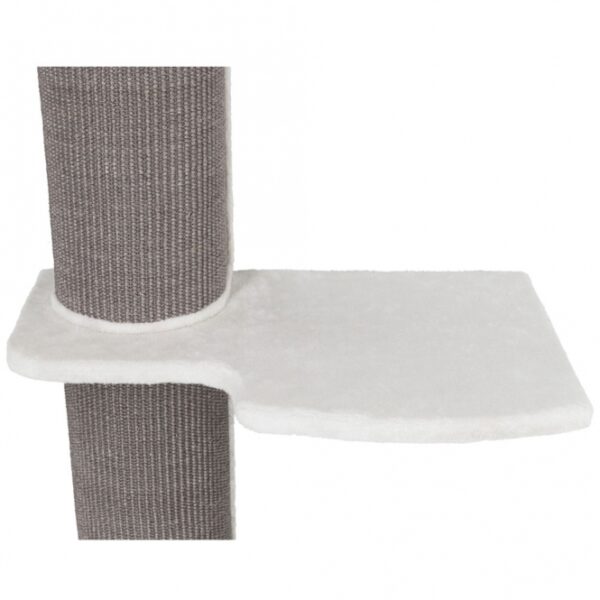Dieser hochwertige Kratzbaum aus Sisal und Plüsch (Polyester) mit einem Gewicht von 280 g/m² bietet Ihrem Haustier einen komfortablen Rückzugsort. Die Liegeplatte ist mit einem abnehmbaren Kuschelbett ausgestattet, das sich leicht von Hand waschen lässt, was für eine einfache Reinigung sorgt. Zur Stabilisierung wird der Kratzbaum sicher an der Wand befestigt, sodass er auch bei lebhaften Spielen stabil bleibt. In elegantem Weiß/Grau fügt er sich harmonisch in jede Wohnung ein. Mit einer Höhe von ca. 160 cm und einer Grundfläche von ca. 46 x 37 cm ist dieser Kratzbaum ideal für Katzen, die gerne klettern und sich entspannen. Investieren Sie in die beste Qualität für Ihr Haustier – für ein glückliches und gesundes Leben!