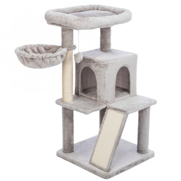 Entdecken Sie unser hochwertiges Kuschelbett für Katzen, das perfekt für entspannte Stunden ist. Mit einer stabilen Hängematte aus Sisal (ø 4 mm) und weichem Plüsch (Polyester, 250 g/m²) bietet es Ihrem Haustier einen komfortablen Rückzugsort. Die gemütliche Höhle aus Plüsch und der gepolsterte Rand sorgen für zusätzlichen Komfort und Sicherheit. In stilvollem Grau fügt sich das Kuschelbett harmonisch in jede Wohnung ein. Mit einer Grundfläche von ca. 48 × 48 cm und einer Höhe von ca. 98 cm ist es ideal für kleine bis mittelgroße Katzen. Der Stammdurchmesser von ca. 7 cm sorgt für Stabilität und Langlebigkeit. Gönnen Sie Ihrem Liebling den besten Platz zum Entspannen – mit unserem Kuschelbett in hoher Qualität!