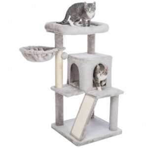 Entdecken Sie unser hochwertiges Kuschelbett für Katzen, das perfekt für entspannte Stunden ist. Mit einer stabilen Hängematte aus Sisal (ø 4 mm) und weichem Plüsch (Polyester, 250 g/m²) bietet es Ihrem Haustier einen komfortablen Rückzugsort. Die gemütliche Höhle aus Plüsch und der gepolsterte Rand sorgen für zusätzlichen Komfort und Sicherheit. In stilvollem Grau fügt sich das Kuschelbett harmonisch in jede Wohnung ein. Mit einer Grundfläche von ca. 48 × 48 cm und einer Höhe von ca. 98 cm ist es ideal für kleine bis mittelgroße Katzen. Der Stammdurchmesser von ca. 7 cm sorgt für Stabilität und Langlebigkeit. Gönnen Sie Ihrem Liebling den besten Platz zum Entspannen – mit unserem Kuschelbett in hoher Qualität!