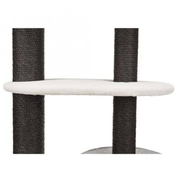 Entdecken Sie das ideale Kuschelbett für Ihr Haustier, gefertigt aus hochwertigem Sisal und weichem Plüsch (Polyester). Mit einem Durchmesser von 8 mm und einer Dichte von 400 g/m² bietet dieser Möbelstoff nicht nur Langlebigkeit, sondern auch höchsten Komfort. Das Kuschelbett hat einen gepolsterten Rand und eine gemütliche Höhle, die mit kuscheligem Fleece ausgestattet ist. Ein praktisches Wendekissen sorgt für zusätzlichen Komfort und kann einfach von Hand gewaschen werden. Die gepolsterten Liegeplatten bieten Ihrem Tier einen bequemen Platz zum Entspannen. In einem stilvollen Weiß/Grau passt dieses Bett perfekt in jede Wohnung. Mit einer Höhe von ca. 128 cm und einer Grundfläche von ca. 78 x 48 cm ist es ideal für mittelgroße Tiere. Der Stammdurchmesser von 12 bis 15 cm sorgt für Stabilität und Sicherheit. Gönnen Sie Ihrem Liebling den besten Schlafplatz mit diesem hochwertigen und gemütlichen Kuschelbett!