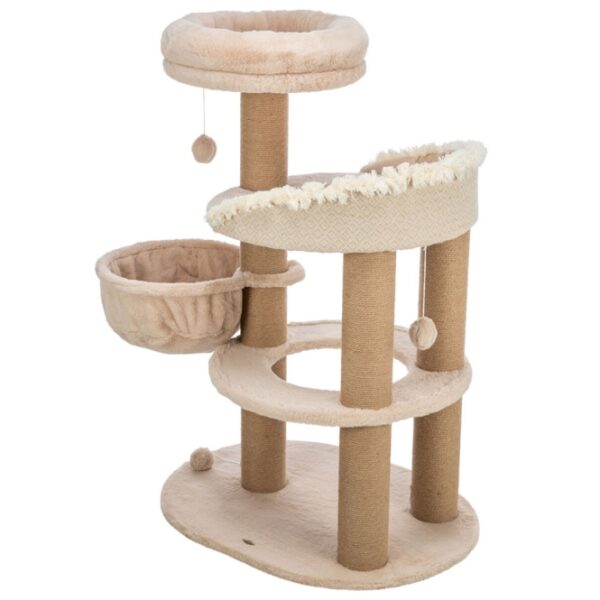 Dieser hochwertige Kratzbaum für Katzen vereint stilvolles Design und Funktionalität. Gefertigt aus robustem Jute mit einem Durchmesser von 5 mm und einem weichen Plüschbezug aus Polyester (290 g/m²), bietet er den perfekten Rückzugsort für Ihre Katze. Das abnehmbare Kuschelbett ist einfach zu reinigen und kann problemlos per Handwäsche gewaschen werden. Mit einer Grundfläche von ca. 77 × 58 cm und einer Höhe von ca. 114 cm ist dieser Kratzbaum ideal für Katzen jeden Alters. Der Stammdurchmesser von ca. 11 cm sorgt für Stabilität und Langlebigkeit. Gönnen Sie Ihrer Katze diesen stilvollen und hochwertigen Kratzbaum in der eleganten Farbe Beige – der beste Ort zum Spielen und Entspannen!