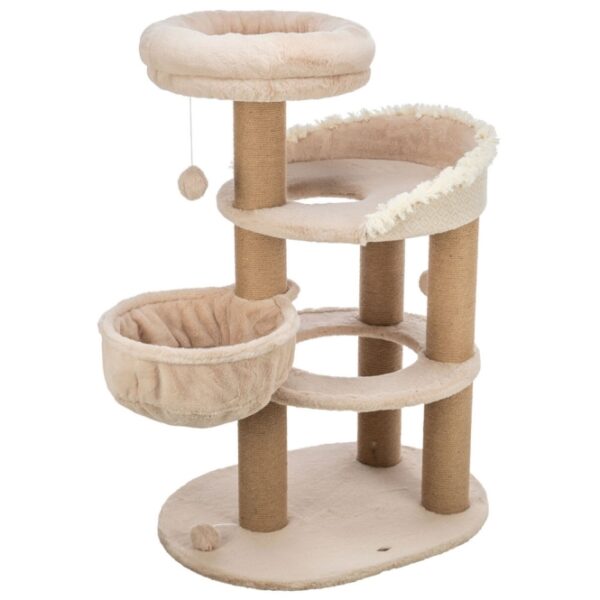 Dieser hochwertige Kratzbaum für Katzen vereint stilvolles Design und Funktionalität. Gefertigt aus robustem Jute mit einem Durchmesser von 5 mm und einem weichen Plüschbezug aus Polyester (290 g/m²), bietet er den perfekten Rückzugsort für Ihre Katze. Das abnehmbare Kuschelbett ist einfach zu reinigen und kann problemlos per Handwäsche gewaschen werden. Mit einer Grundfläche von ca. 77 × 58 cm und einer Höhe von ca. 114 cm ist dieser Kratzbaum ideal für Katzen jeden Alters. Der Stammdurchmesser von ca. 11 cm sorgt für Stabilität und Langlebigkeit. Gönnen Sie Ihrer Katze diesen stilvollen und hochwertigen Kratzbaum in der eleganten Farbe Beige – der beste Ort zum Spielen und Entspannen!