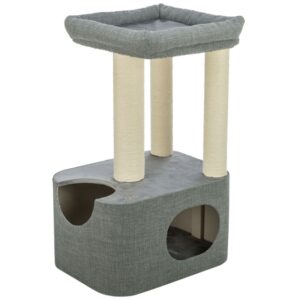 Diese stilvolle und gemütliche Höhle aus hochwertigem Jute ist der perfekte Rückzugsort für Ihr Haustier. Mit einem Durchmesser von 5 mm und einem eleganten Samt-Bezug, der mit liebevoller Stickerei verziert ist, vereint sie Funktionalität und Design. Die gepolsterte Liegeplatte ist mit einem abnehmbaren Kuschelbett ausgestattet, das sich leicht per Handwäsche reinigen lässt. Innen ist die Liegefläche mit weichem Fleece ausgekleidet, was zusätzlichen Komfort bietet. In der ansprechenden Farbe grau-blau fügt sich die Höhle harmonisch in jede Wohnumgebung ein. Mit einer Grundfläche von ca. 57 × 44 cm und einer Höhe von ca. 86 cm bietet sie ausreichend Platz für entspannte Stunden. Gönnen Sie Ihrem Haustier diesen gemütlichen Rückzugsort – ideal für Katzen und kleine Hunde!